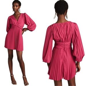 Anthropologie x Aureta Pleated V Neck Long Sleeved Dress Size L